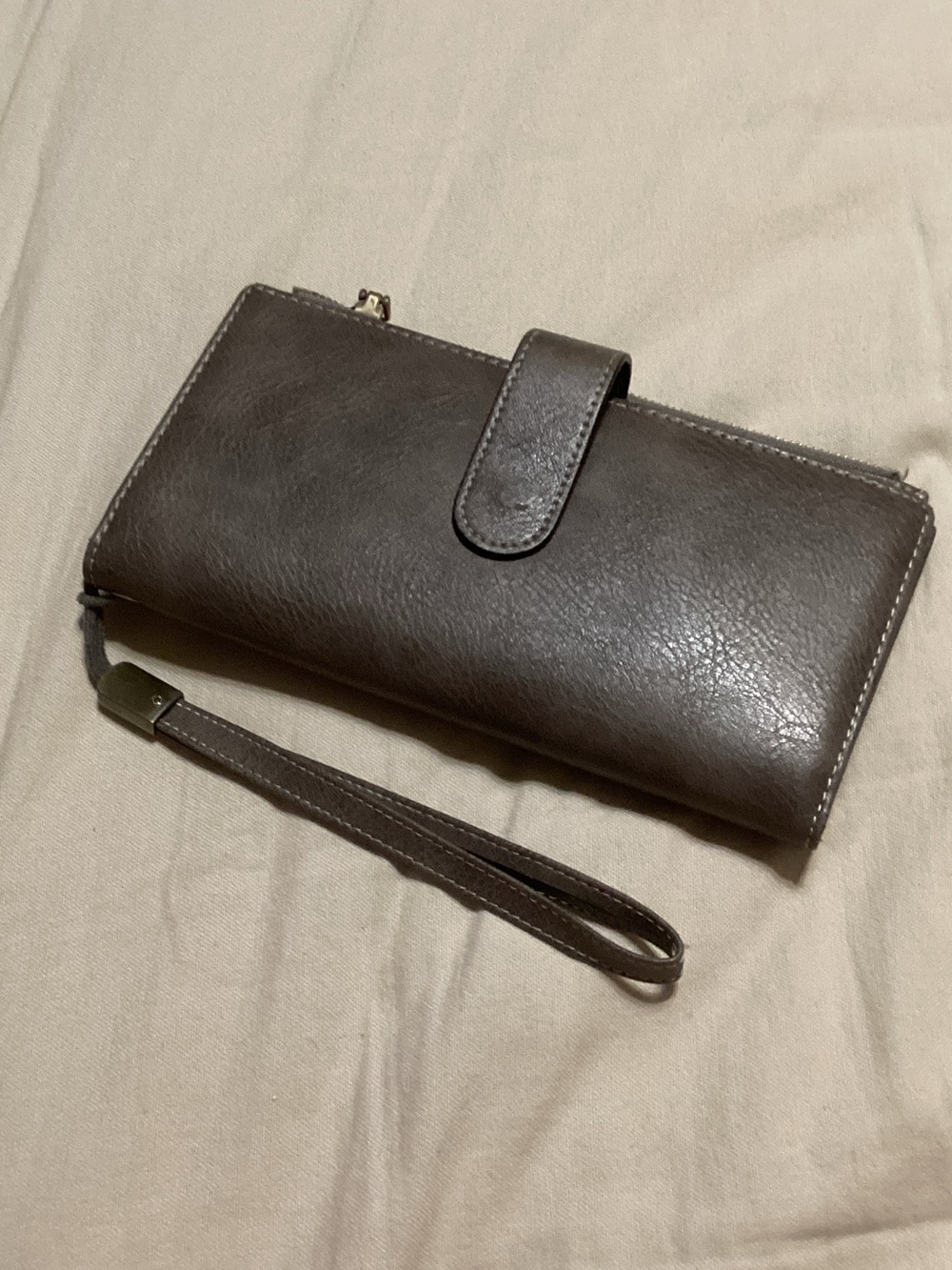 Brown Leather Wallet Clutch with Wrist Strap